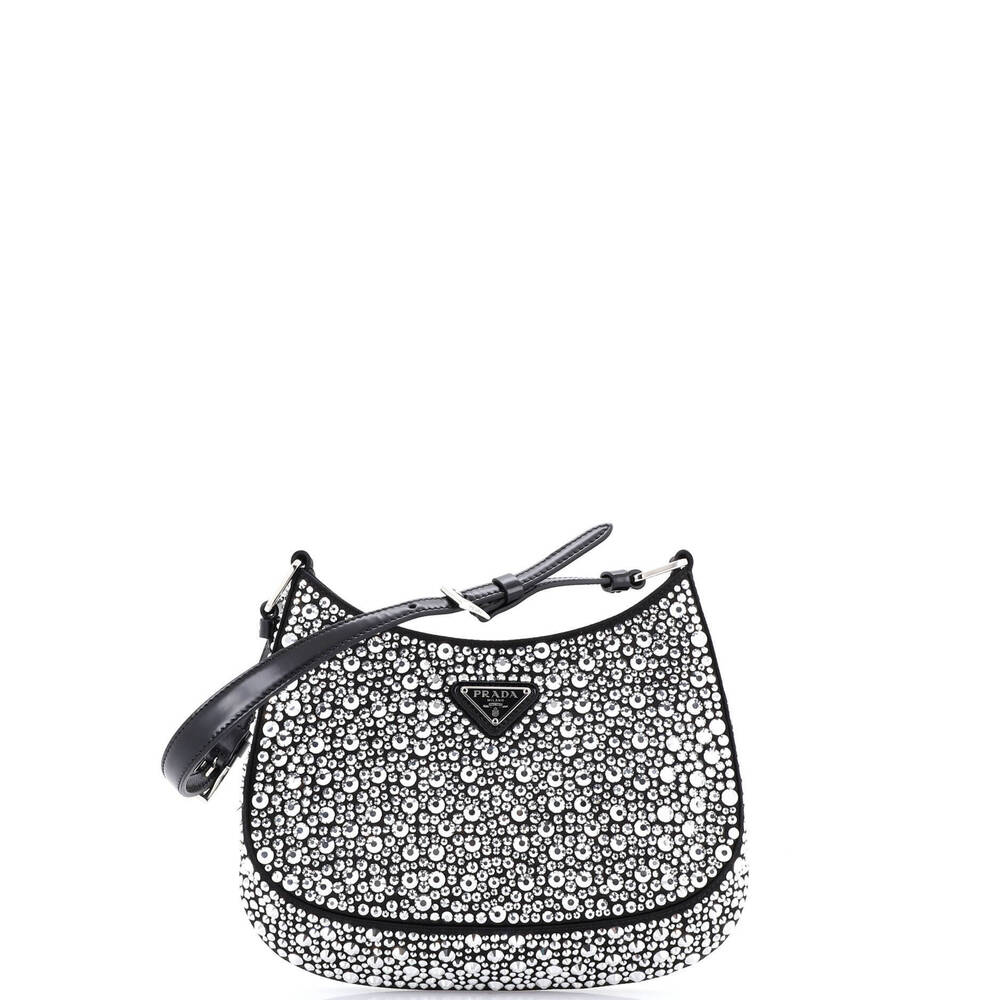Prada Small Cleo Shoulder Bag Crystal Embellished Satin